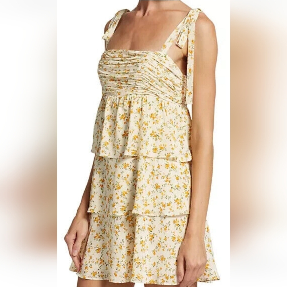 Reformation Avni Raw Hem Floral Ruffle Dress Small